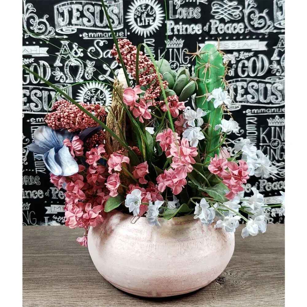 Southwest Arizona Cactus Coyote Pottery Plant Decor